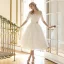 Chic / Beautiful White Dating Formal Dresses 2018 A-Line / Princess Summer Lace Flower Off-The-Shoulder Short Sleeve Tea-length