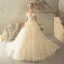 Elegant Champagne Wedding Dresses 2018 Ball Gown Backless Beading Lace Flower Sequins Off-The-Shoulder Short Sleeve Cathedral Train Wedding