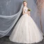 Modern / Fashion Champagne Wedding Dresses 2018 Ball Gown Beading Lace Flower Scoop Neck Backless Short Sleeve Floor-Length / Long Wedding