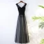 Chic / Beautiful Black Evening Dresses  2017 A-Line / Princess V-Neck Crossed Straps Tea-length Appliques Sleeveless Lace Tulle Evening Party