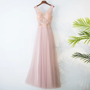 Chic Belle Champagne Robe Demoiselle D 039 Honneur 2017 Princesse V Cou Sans Manches Bretelles Croisées Appliques Perlage Dentelle Tulle Demoiselle D 039 Honneur Thé Longueur