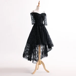 Chic Beautiful Asymmetrical Cocktail Dresses 2017 Off The Shoulder 1 2 Sleeves Spaghetti Straps Lace Formal Dresses