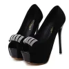 Chic / Beautiful Black Prom Pumps 2017 PU Embroidered Suede Platform Open / Peep Toe High Heel Pumps