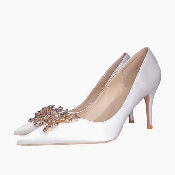 Chic Beautiful Ivory Evening Party Rhinestone Butterfly Pumps 2021 Leather 8 Cm Stiletto Heels Pointed Toe Pumps High Heels