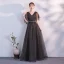 Modern / Fashion Black Evening Dresses  2018 A-Line / Princess Sash V-Neck Backless Short Sleeve Floor-Length / Long Formal Dresses