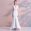 Modest / Simple Ivory Evening Dresses  2018 Trumpet / Mermaid V-Neck Backless Sleeveless Floor-Length / Long Formal Dresses