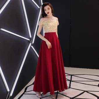 Modern Fashion Burgundy Evening Dresses 2018 A Line Princess Tassel Sequins Off The Shoulder Backless Short Sleeve Ankle Length Formal Dresses