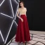 Modern / Fashion Burgundy Evening Dresses  2018 A-Line / Princess Tassel Sequins Off-The-Shoulder Backless Short Sleeve Ankle Length Formal Dresses