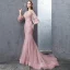 Modern / Fashion Candy Pink Evening Dresses  2018 Trumpet / Mermaid Lace Flower Appliques Beading Pearl Sequins Scoop Neck Backless 3/4 Sleeve Sweep Train Formal Dresses