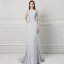 Modern / Fashion Grey Evening Dresses  2018 Trumpet / Mermaid Beading Lace Flower Pearl Rhinestone Scoop Neck 1/2 Sleeves Sweep Train Formal Dresses
