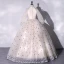 Élégant Champagne Robe De Bal 2022 Robe Boule Encolure Dégagée Étoile En Dentelle Perlage Perle Paillettes Manches Longues Longue Robe De Ceremonie