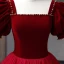Vintage / Retro Burgundy Pearl Sequins Prom Dresses 2023 Ball Gown Square Neckline Puffy Short Sleeve Backless Floor-Length / Long Prom Formal Dresses
