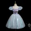 Sexy Bleu Ciel Paillettes Courte Robe De Fête 2025 Robe Boule Encolure Carrée Gonflée Manches Courtes Dos Nu Soirée Robe De Ceremonie