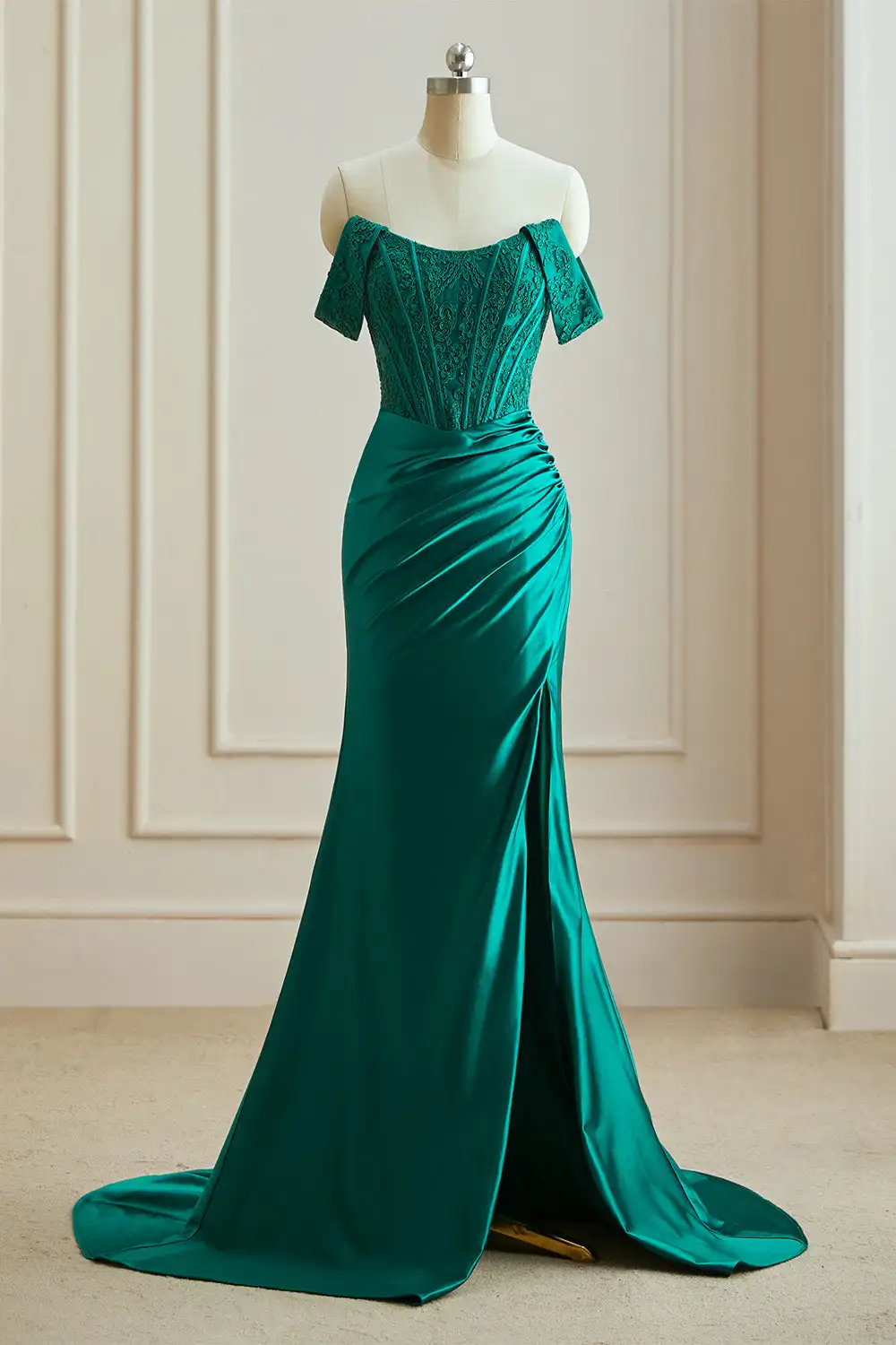 chinese dress ladies Trumpet/Mermaid Off-the-Shoulder Sweep/Brush Train Satin Prom Evening –  Dessiny main image 1