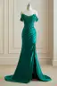 Sexy Meerjungfrau Dunkelgrün Abendkleider 2024 Gespaltete Front Festliche Kleider Reißverschluss Rüschen Sweep / Pinsel Zug Off Shoulder Satin