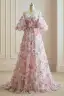 Blomsterfe Hvit Fuchsia Multi-Farger Blomster Ballkjoler 2024 Gripende Ruffles Lange Korte Ermer Forlovelses Kjæreste Formelle Kjoler