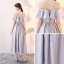 Chic / Beautiful Grey Homecoming Graduation Dresses 2018 A-Line / Princess Off-The-Shoulder Spaghetti Straps Short Sleeve Bow Sash Tea-length Ruffle Backless Formal Dresses
