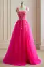 Accrocheuse Glitter Paillettes Fushia Robe De Bal 2024 Princesse Bretelles Spaghetti Dos Nu Sans Manches Longue Robe De Soirée