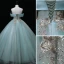 Elegant Mint Green Lace Flower Sequins Formal Dresses 2022 Ball Gown Off-The-Shoulder Sleeveless Backless Floor-Length / Long Prom Dresses