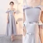 Chic / Beautiful Grey Homecoming Graduation Dresses 2018 A-Line / Princess Off-The-Shoulder Spaghetti Straps Short Sleeve Bow Sash Tea-length Ruffle Backless Formal Dresses