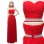 Enkel Rød Chiffon Selskapskjoler 2018 Empire Kjæreste Uten Ermer Rhinestone Sash Lange Buste Ryggløse Formelle Kjoler