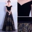Bling Bling Navy Blue Evening Dresses  2018 A-Line / Princess V-Neck Short Sleeve Gold Glitter Tulle Floor-Length / Long Backless Formal Dresses