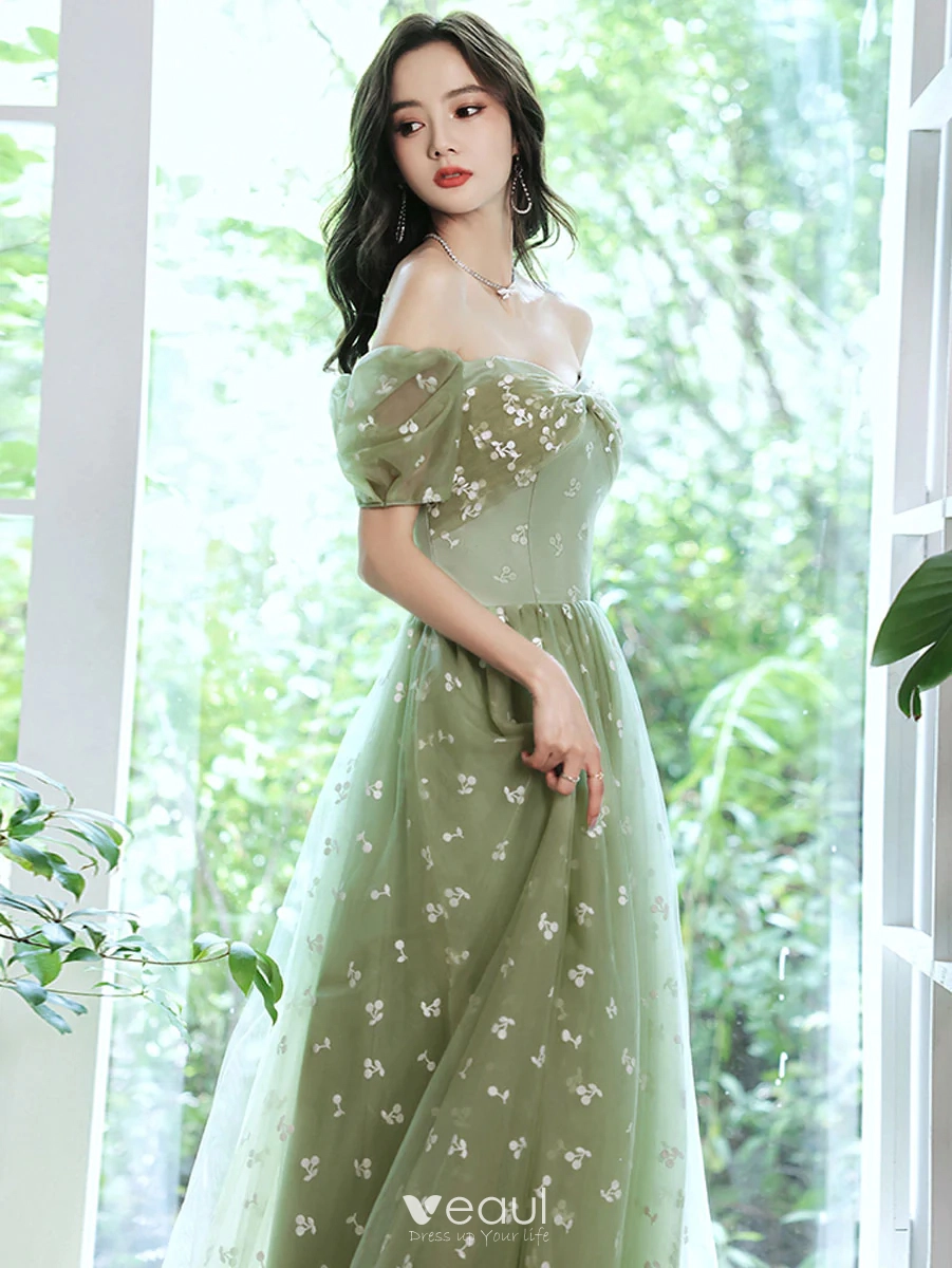 Chic / Beautiful Royal Blue Gradient-Color Prom Dresses 2020 A-Line /  Princess Scoop Neck Short Sleeve