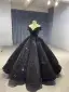 Sparkly Black Sequined Quinceañera Prom Dresses 2026 Sequins Formal Dresses With Cloak Crossed Straps Floor-Length / Long Off-The-Shoulder Ball Gown