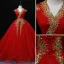 Élégant Rouge Robe De Bal 2022 Robe Boule V-Cou Perlage Perle Paillettes Mancherons Dos Nu Longue Robe De Ceremonie