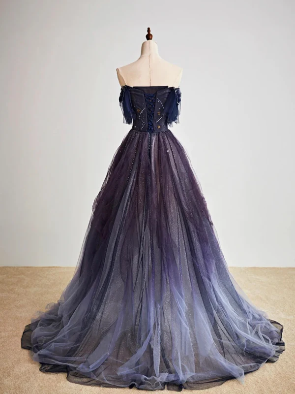 Fashion Purple Beading Sequins Ruffle Prom Dresses 2024 A-Line / Princess Strapless Sleeveless Backless Floor-Length / Long Prom Formal Dresses