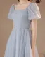 Chic / Belle Bleu Ciel Perle de retour Robe De Graduation 2023 Princesse Encolure Carrée Manches Courtes Dos Nu Thé Longueur Robe De Ceremonie