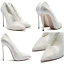 Schöne Weiß 2018 Hochzeit 10 cm / 4 inch Hochhackige Satin Mit Spitze Applikationen Spitzschuh Abend Ball Brautschuhe