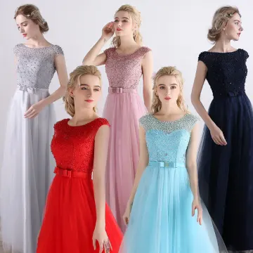 Betaalbare Bruidsmeisjes Jurken 2017 A Lijn Korte Mouwen Ruglooze Parel Tule Gordel Lange Jurken Voor Bruiloft