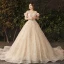 Sparkly Bling Bling Champagne Wedding Dresses 2019 A-Line / Princess Lace Tulle Floral Plus Size Embroidered Glitter Sequins Strapless Chapel Train Wedding