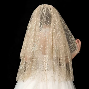 Sparkly Bling Bling Champagne Short Wedding Veils 2019 Tulle Glitter Sequins Wedding Accessories