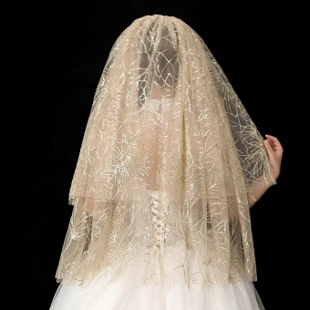 Sparkly Bling Bling Champagne Short Wedding Veils 2019 Tulle Glitter Sequins Wedding Accessories