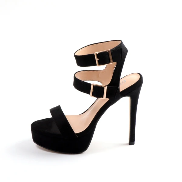 Unique Noire Peep Toes / Bout Ouvert Talons Hauts 14 cm 2019 Caoutchouc Boucle Lanières Cocktail Soirée Talons Aiguilles Escarpins Chaussures Femmes