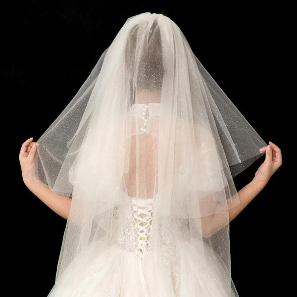 Scintillantes Bling Bling Champagne Voile De Mariée 2020 Courte Tulle Paillettes Mariage Accessorize