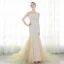 Romantique Champagne Robe De Mariée 2017 Trompette / Sirène 3/4 Manches Appliques En Dentelle Fleur Perlage Cristal Volants Tribunal Train