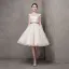 Elegant Champagne Wedding Dresses 2017 A-Line / Princess Square Neckline Short Sleeve Appliques Lace Bow Sash Pearl Knee-Length