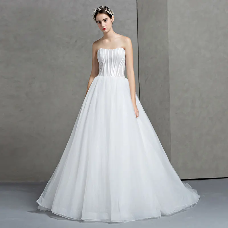 Enkel Hvit Brudekjoler 2017 Prinsesse Uten Ermer Kjæreste Ryggløse Organza Buste Domstol Tog