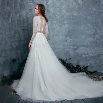 Bohemia 2 Piece Beach Wedding Dresses 2017 A Line Princess Long Sleeve Appliques Lace White Ruffle Tulle Court Train
