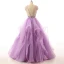 Romantic Lilac Prom Dresses Ball Gown Scoop Neck Sleeveless Backless Spaghetti Straps Organza Formal Dresses