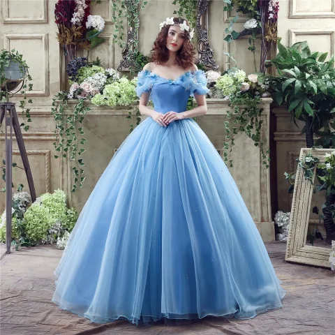 Askepott Ballkjoler 2017 Av Skulderen Korte Ermer Beading Rhinestone Sommerfugl Feie Tog Glitter Organza Ballkjole Formelle Kjoler