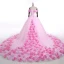 Stunning Candy Pink Flower Wedding Dresses 2017 V-Neck Off-The-Shoulder Ruffle Tulle Ball Gown Prom Dresses Chapel Train