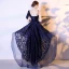 Chic / Beautiful Navy Blue Cocktail Dresses 2017 A-Line / Princess Amazing / Unique V-Neck Lace Appliques Backless Printing Cocktail Party Party Dresses