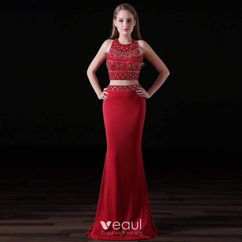 Red Trumpet Prom Dress 2 Piece