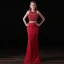 Sparkly 2 Piece Burgundy Evening Dresses  2017 Trumpet / Mermaid Halter Sleeveless Beading Crystal Rhinestone Satin Chiffon Backless Formal Dresses