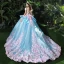 Étourdissant Robe De Mariée 2017 Encolure Dégagée Manches Courtes Dos Nu Appliques Rougissant Rose Fleur Organza Volants Robe Boule Chapel Train