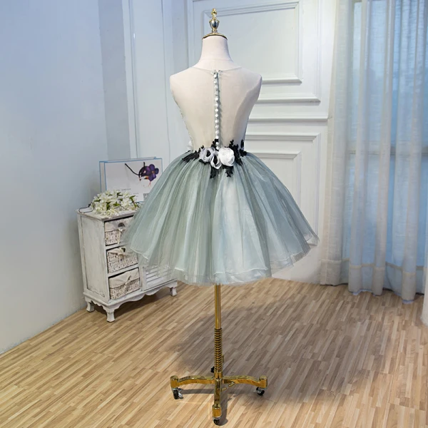 Chic / Beautiful Sage Green Cocktail Dresses 2017 A-Line / Princess Organza U-Neck Appliques Backless Embroidered Homecoming Cocktail Party Formal Dresses